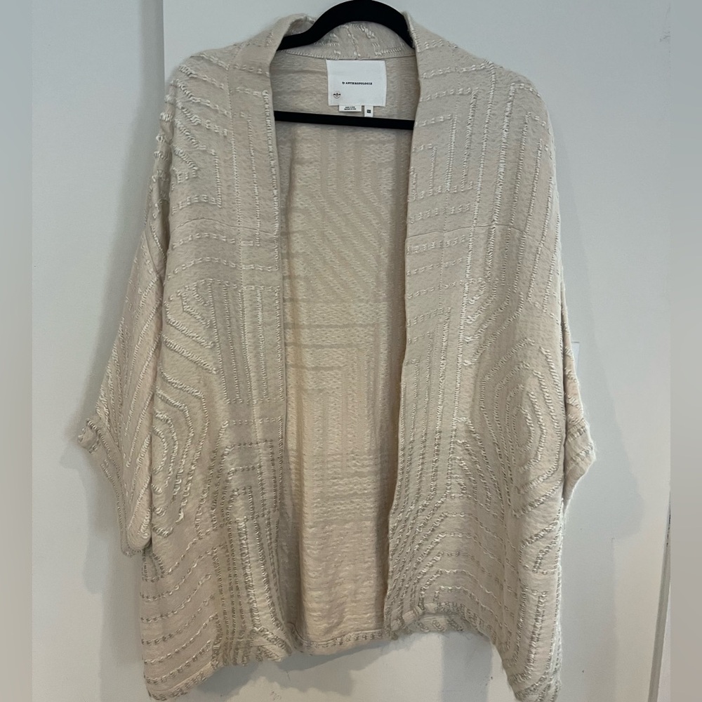Anthropologie Cream Embroidered Geometric Kimono